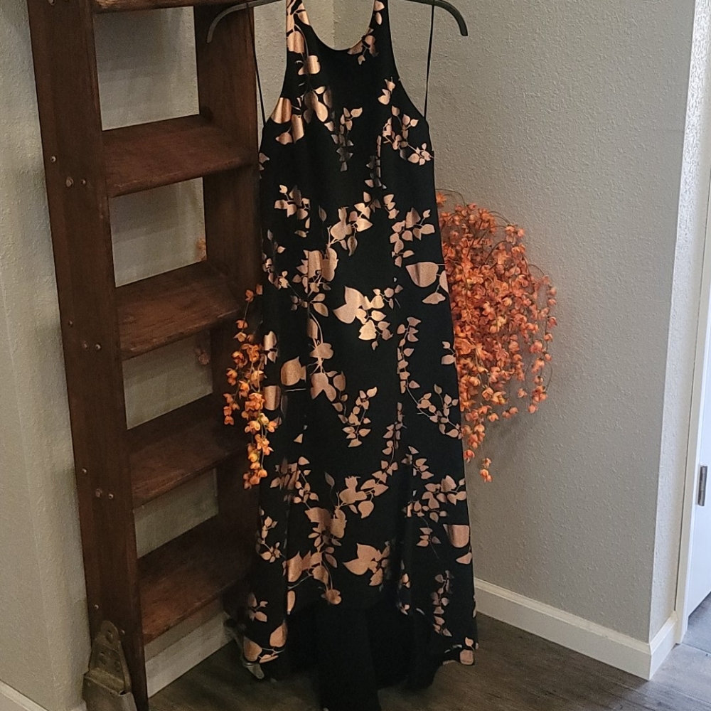 Badgley Mischka Black Dress with Rose Gold Floral Print - Picture 7 of 10